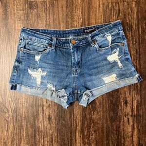 BLANK NYC The Fulton Roll Up Short Women 28 Blue Denim Cotton Stretch Distressed
